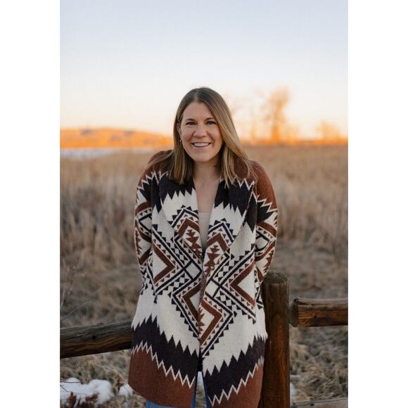 Tahari Aztec Long Open Front Cardigan Sweater US Women's L - Picture 1 of 8